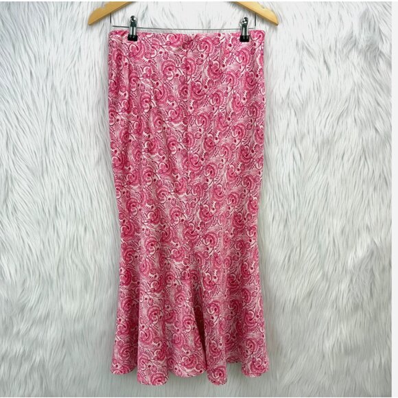 J. Crew Silky Flare Slip Skirt Pink Dandelion Swirl Sz S Trumpet‎ Midi Coquette - Picture 10 of 16
